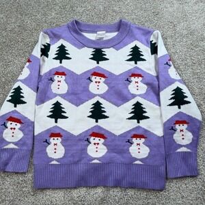 Cute Crew Kids Purple Snowman Pine Tree Holiday Knit Pullover Sweater Size 4‎